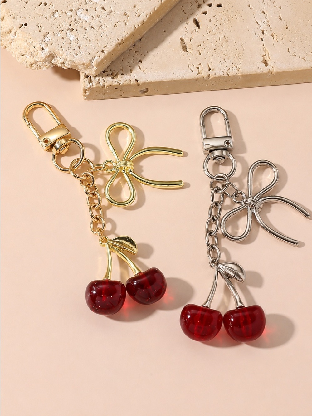 NEW Classic Red Cherry 🍒 with Bow Bag Charm- Gold or Silver Tone (1pc)